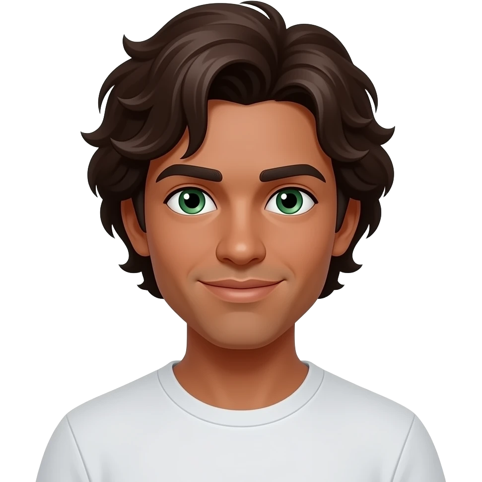 Tan dark brown wavy hair with green eyes guy emoji
