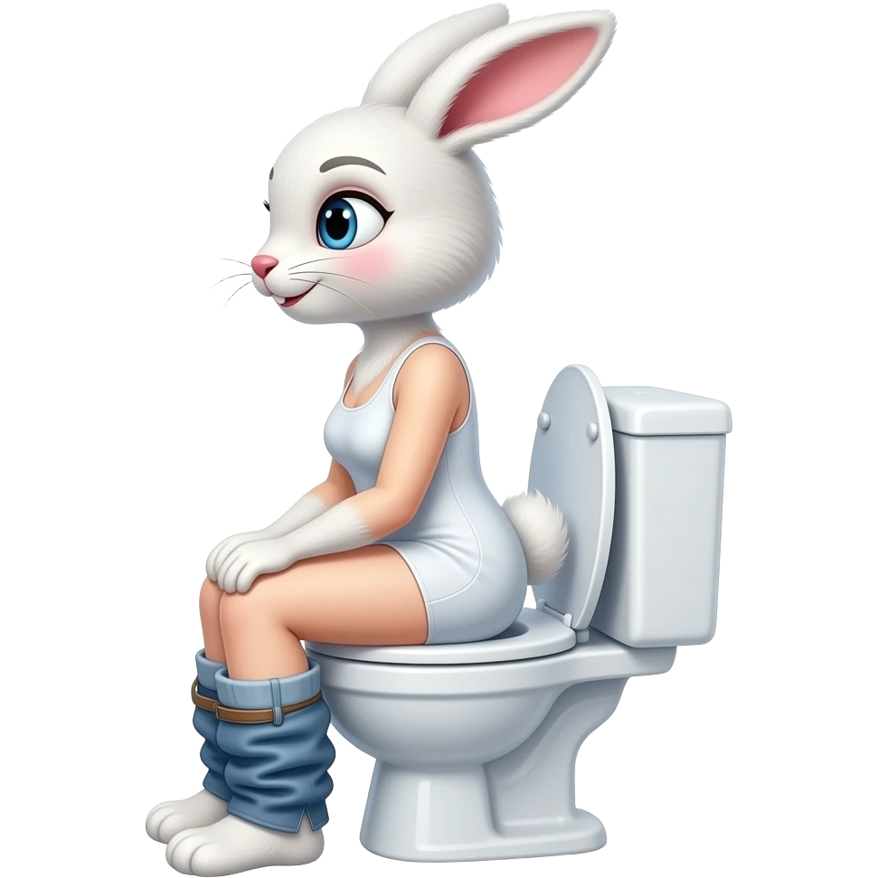 Female white rabbit furry person sit on toilet side view emoji