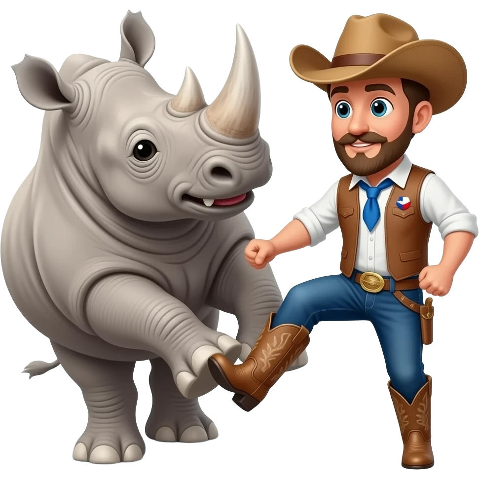 Big texas cowboy boot kicking out a rhino emoji