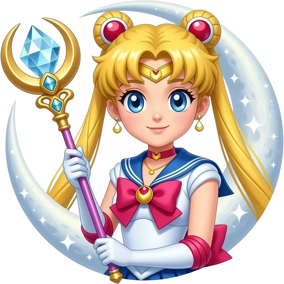 水手月亮 月亮手杖 月亮上面有銀水晶,精緻 閃爍(鼠標) emoji