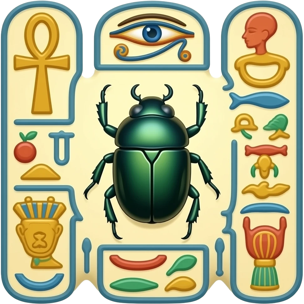 generate a colored 2-d image of egyptian hieroglyph with scarab emoji