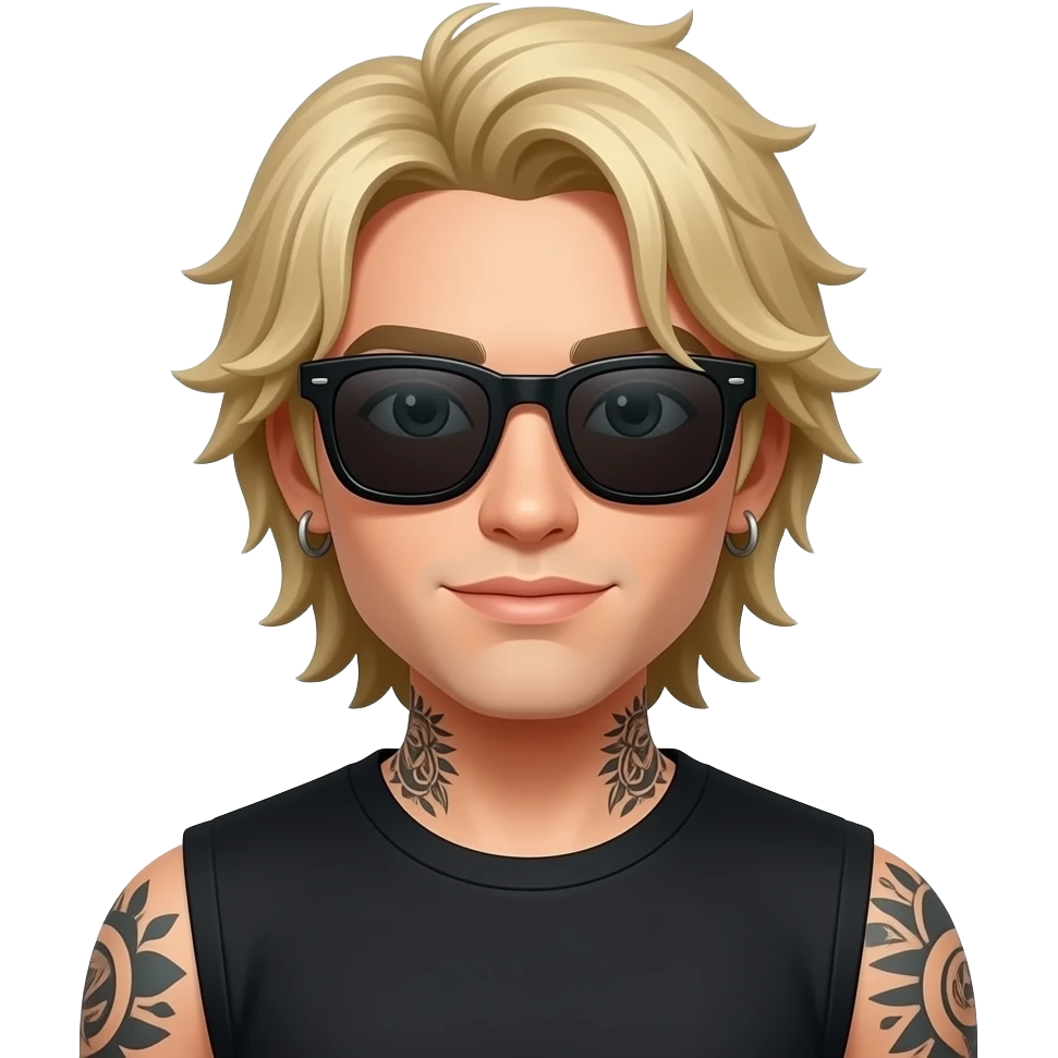 blonde asian guy with tattoos long hair black sunglasses emoji