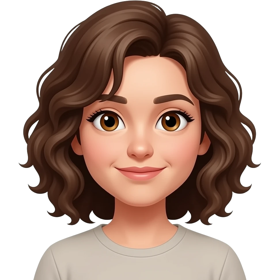 make a shrug emoji but with brown slightly curly hair and brown eyes and eyelashes emoji