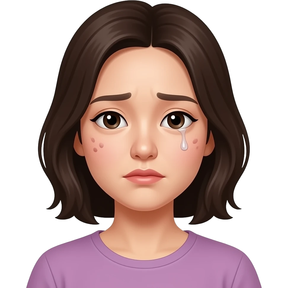 얼굴에 트러블이 난 한국 여자 표정은 울상이다 emoji