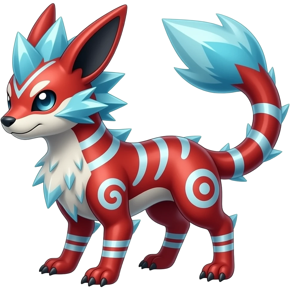 scaly shiny spiky patterned tribal-patterned digitigrade quadrupedal Red and blue Vaporeon-Salandit-Glaceon-hybrid emoji