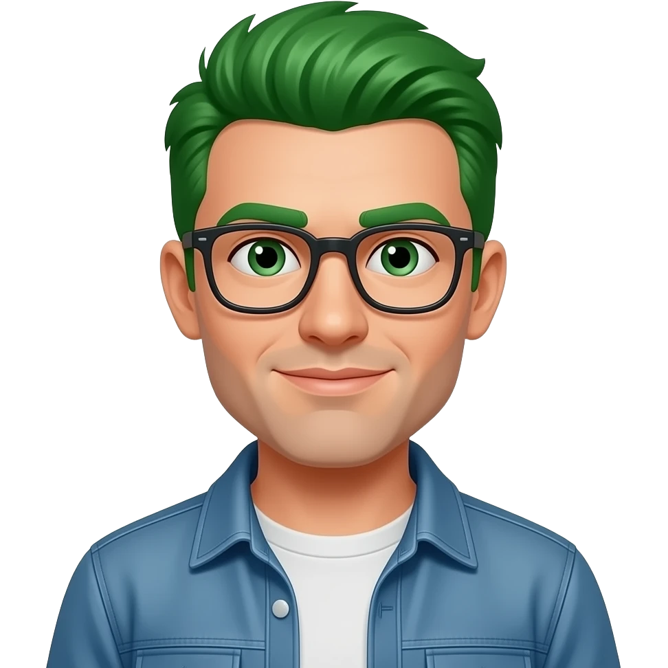 Green hair man in casual outfit with glass emoji
