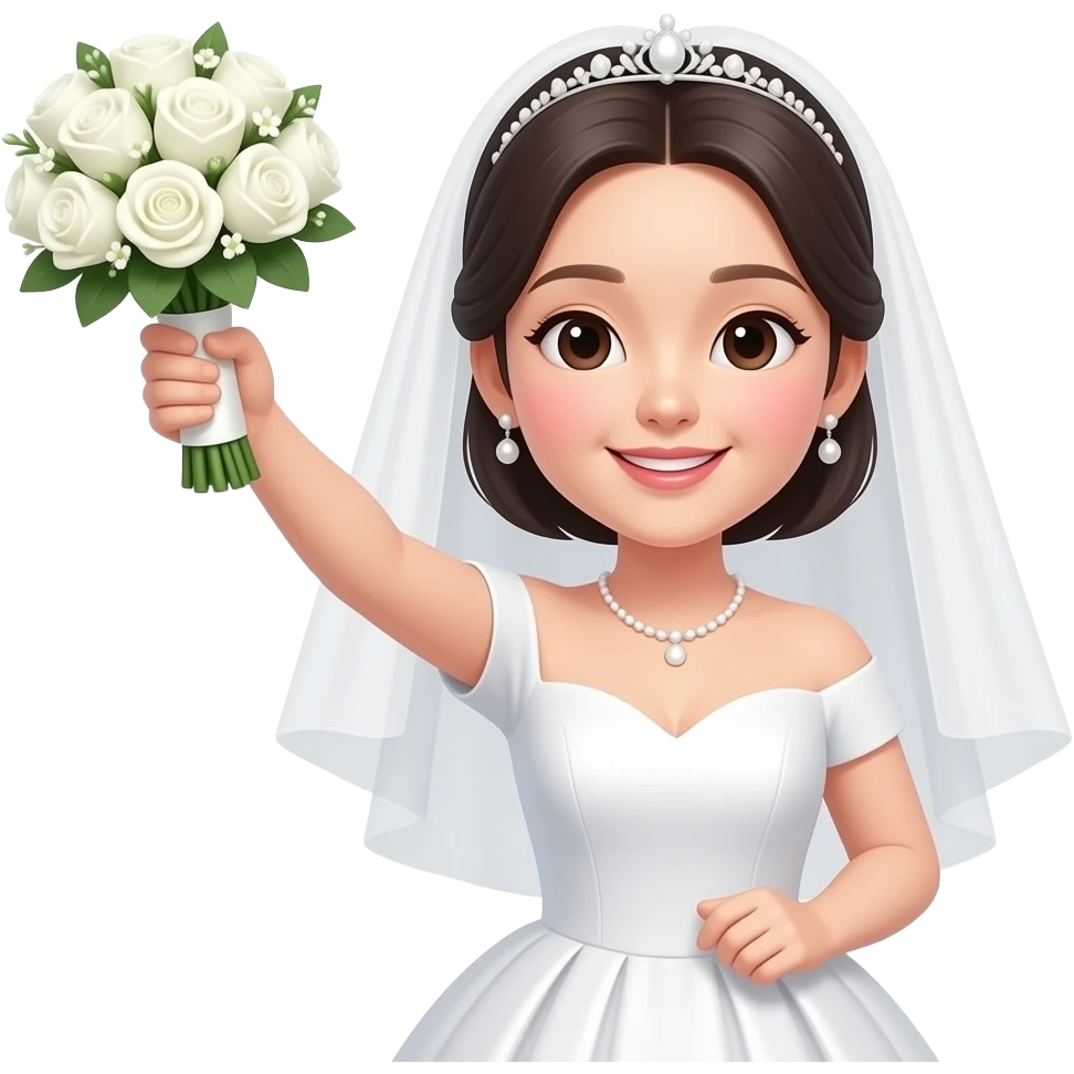 흰색 부케를 던지는 한국인 신부 emoji