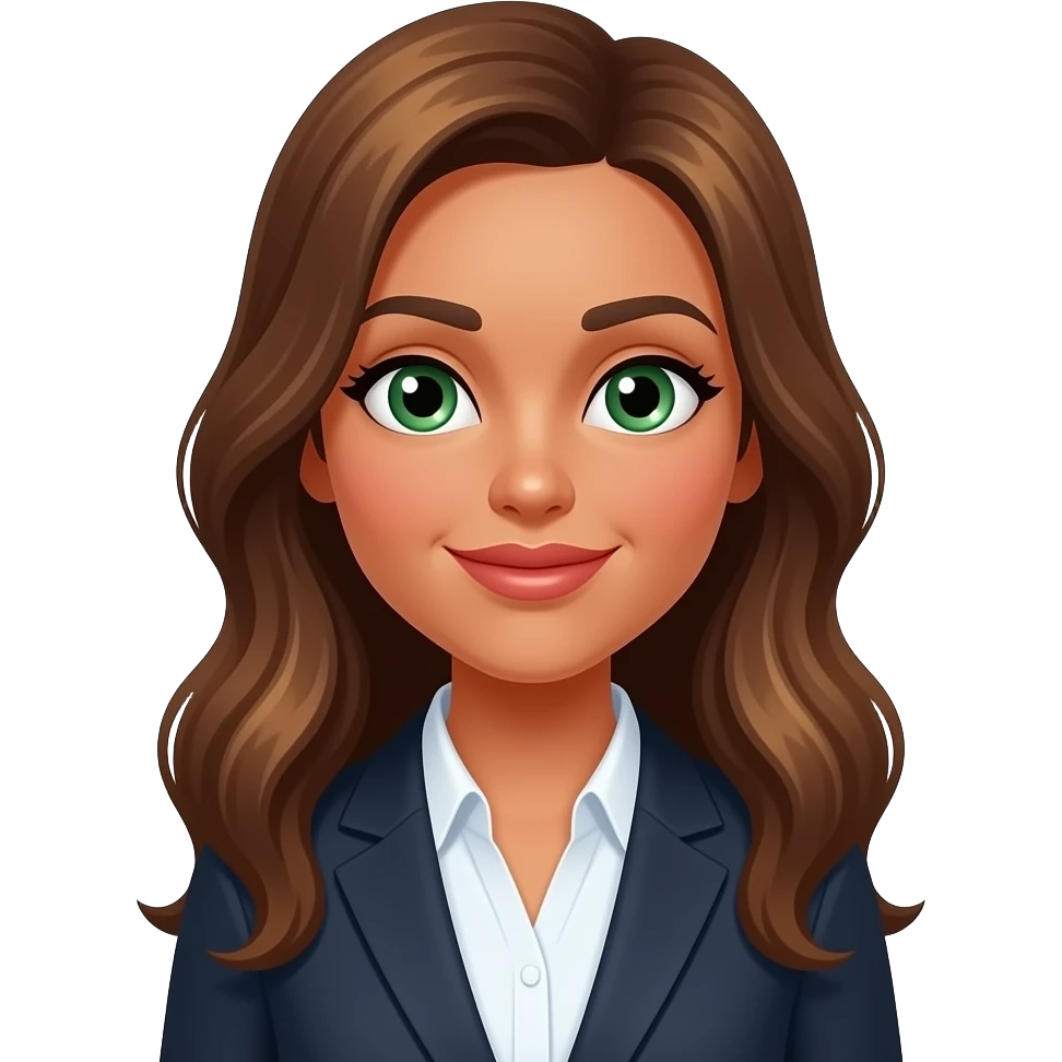 women leasing agent tan skin green eyes long brown hair with brown highlights emoji