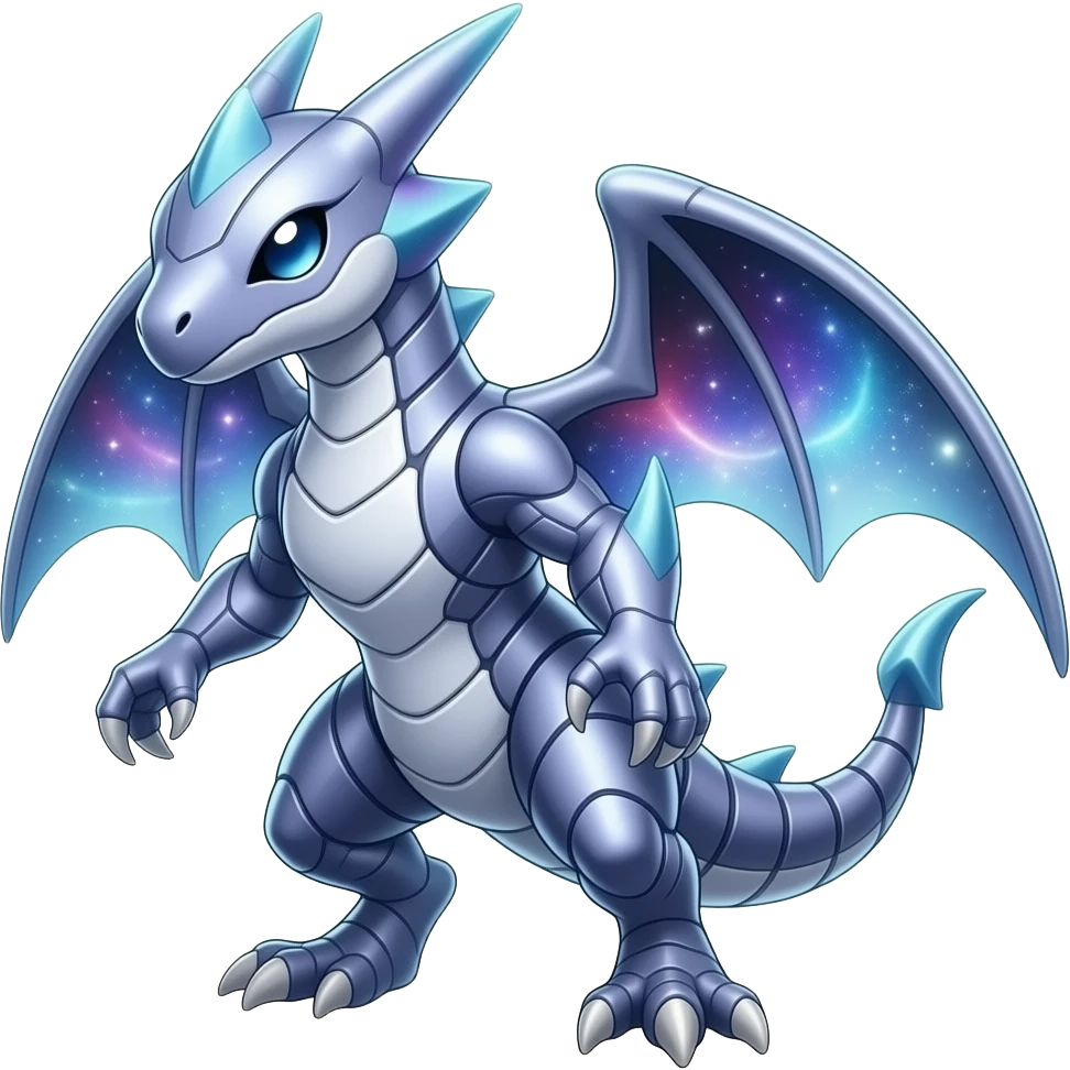 Shiny Futuristic Celestial Fakemon-Pokemon-Digimon-Spectrobes-Raptor-fusion, full body emoji