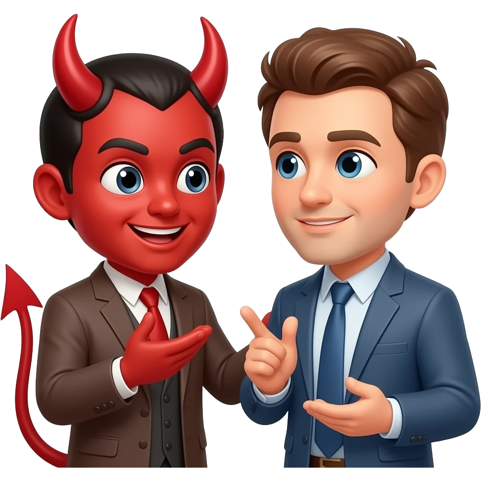 нарисуй как дьявал общаетс с парнем и что-то ему объясняет emoji