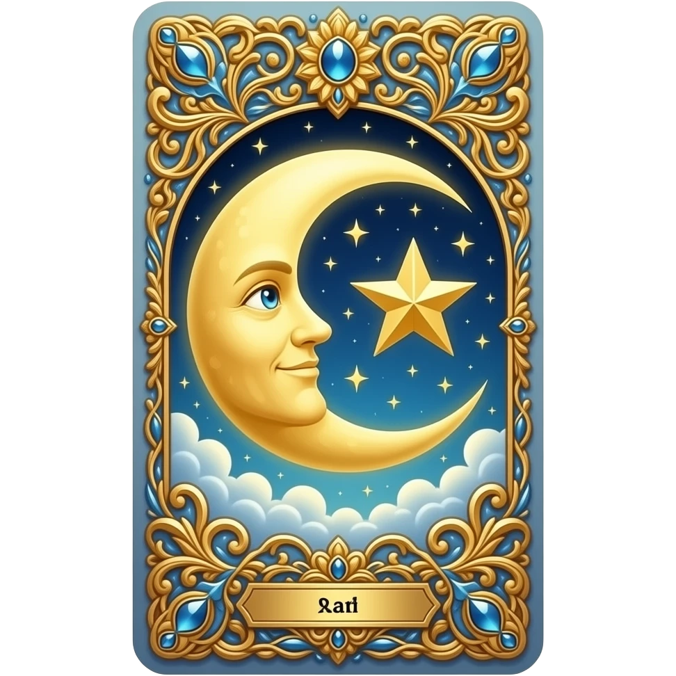card in tarot style with the moon and the star, very ornamented and embellished emoji