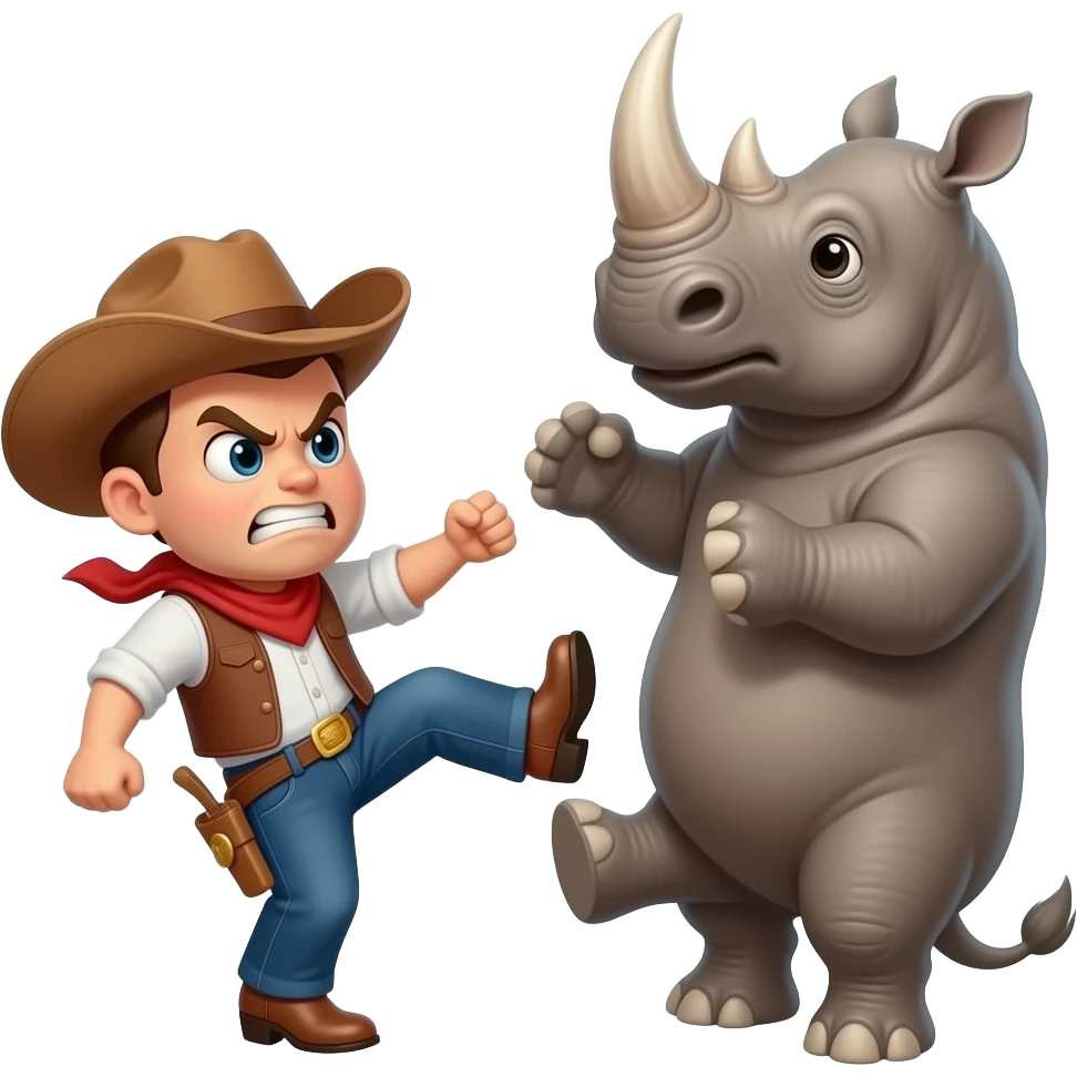 Angry Big texas cowboy boot kicking a rhino emoji