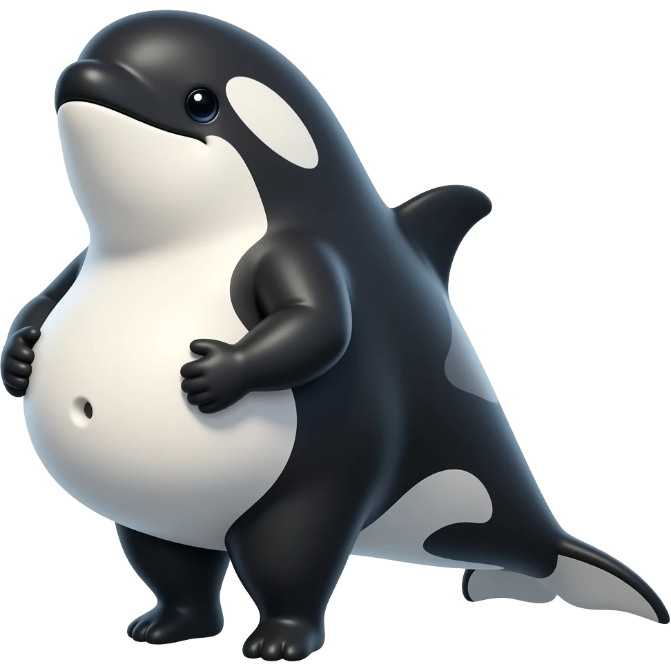 After hunting and devoured a healthy meal,A female realist orca she is so fat,she is cutely presenting her massive pudgy belly very nice & full,The Orca cradles her satisfied tummy like if she is wholesomely pregnant,even her bellybutton goes pop,We now call her A Pot-Bellied Killer Whale. emoji