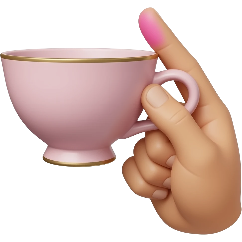 close up of just a hand holding a tea cup with the smallest finger on the end of your hand sticking up emoji