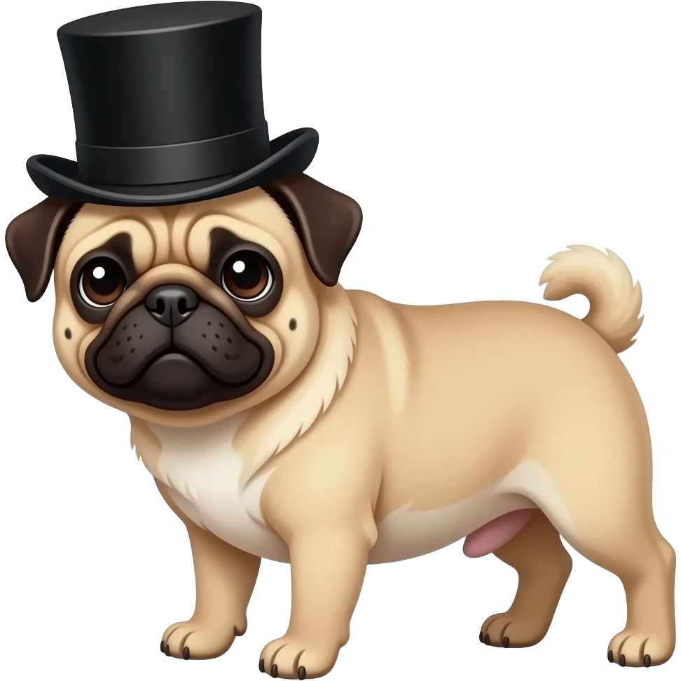 A pug wearing a top hat emoji