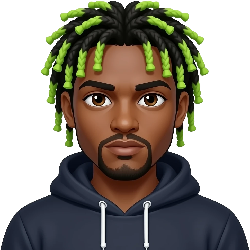 fully neon colored dreadlock hair black skin gangster wearing hoodie emoji