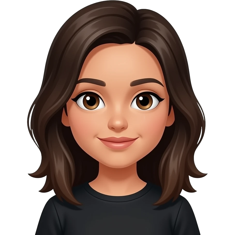 ولونة بشرتها كراميلبنت شعراها اسود وسمرا وعينها اسود ولايبسة اسود emoji