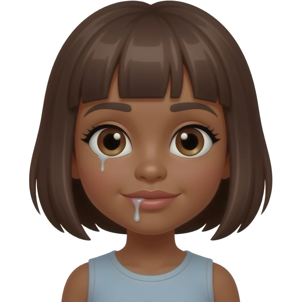 Crea un emoji estilo iPhone Barbona con cabello corto morena con CORAZONES EN los ojos y babeando de amor de piel morena emoji