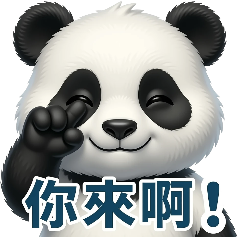 一隻熊貓，用手指拉開眼睛做鬼臉，並說出“你來啊！” emoji