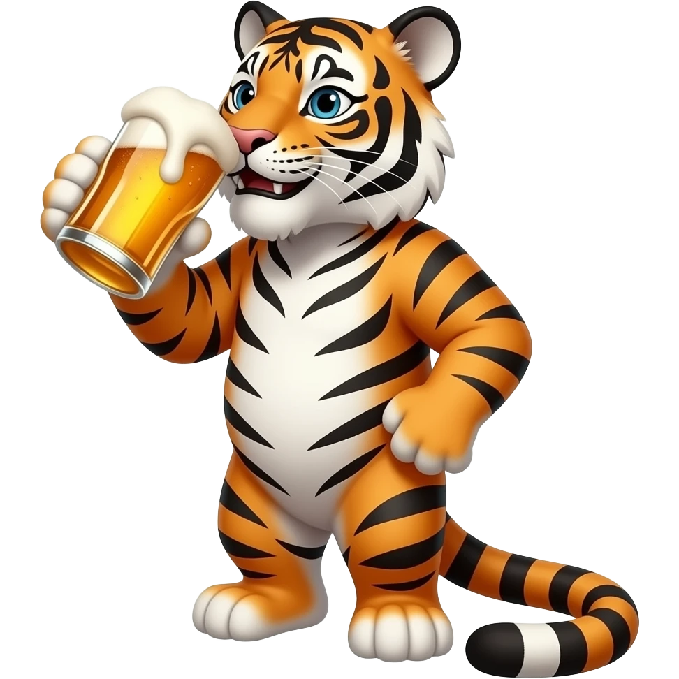 A tiger drinking a beer emoji