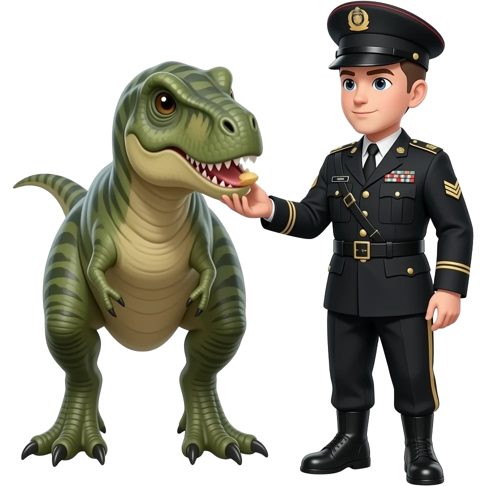 dinosaur eating soldger who wears black uniform emoji