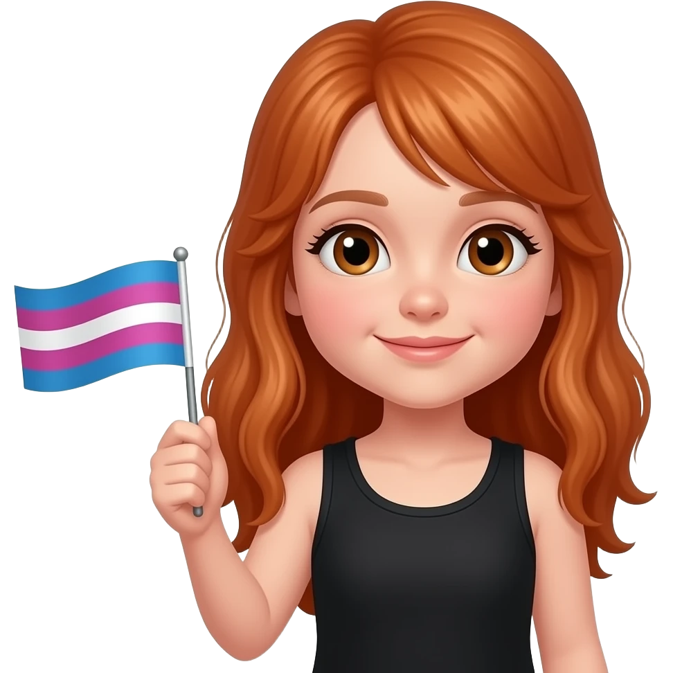 ten year old with long red hair and a black tanktop holding a bisexual flag and saying "I'm proud to be LGBTQ but won't tell my parents!!" emoji
