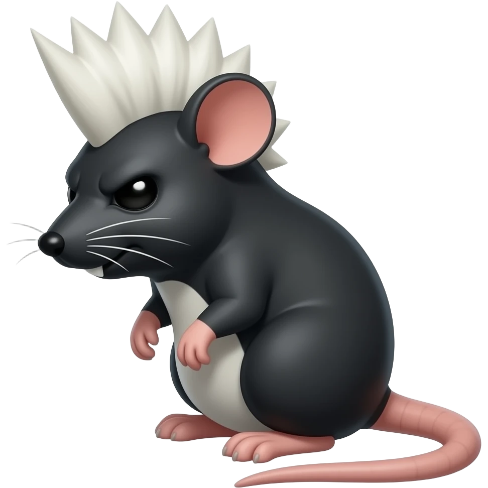 side view of a black ugly mad malicious rat with a white mohawk emoji