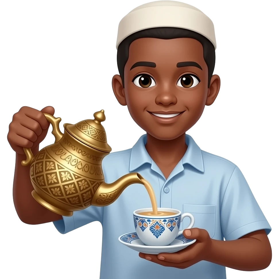 Un ragazzo con la pelle cappuccino che versa te marocchino emoji