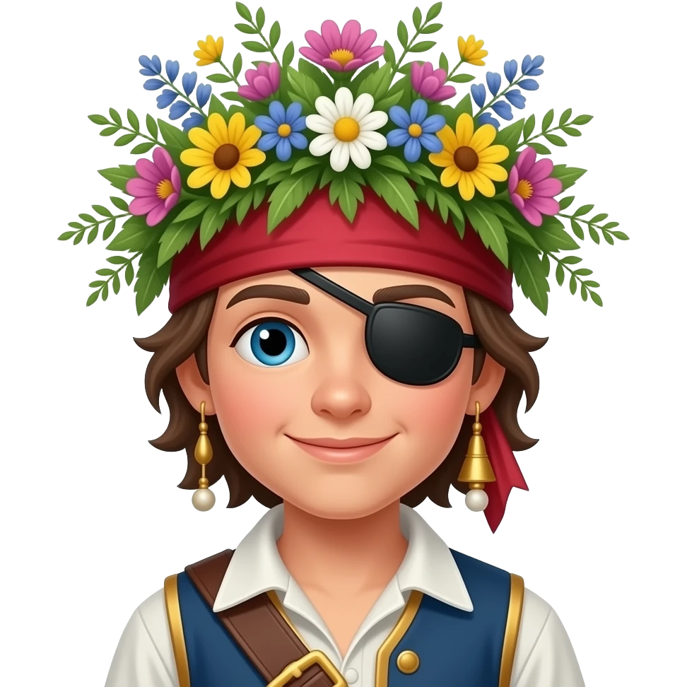 молодой пират с цветами emoji