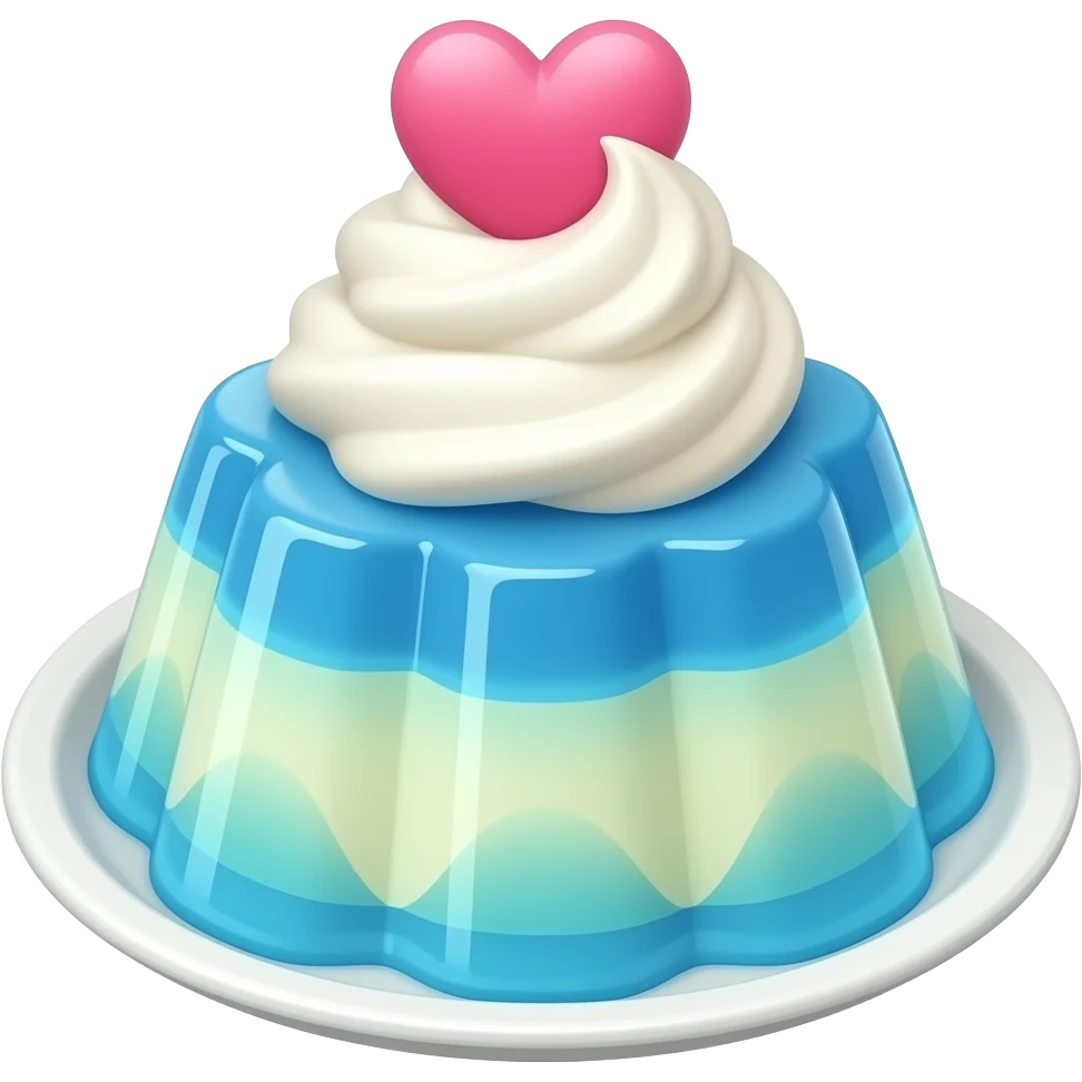 파란색 젤리에 생크림 그리고 핑크색 하트가 있는 일본식 푸딩 제작 emoji