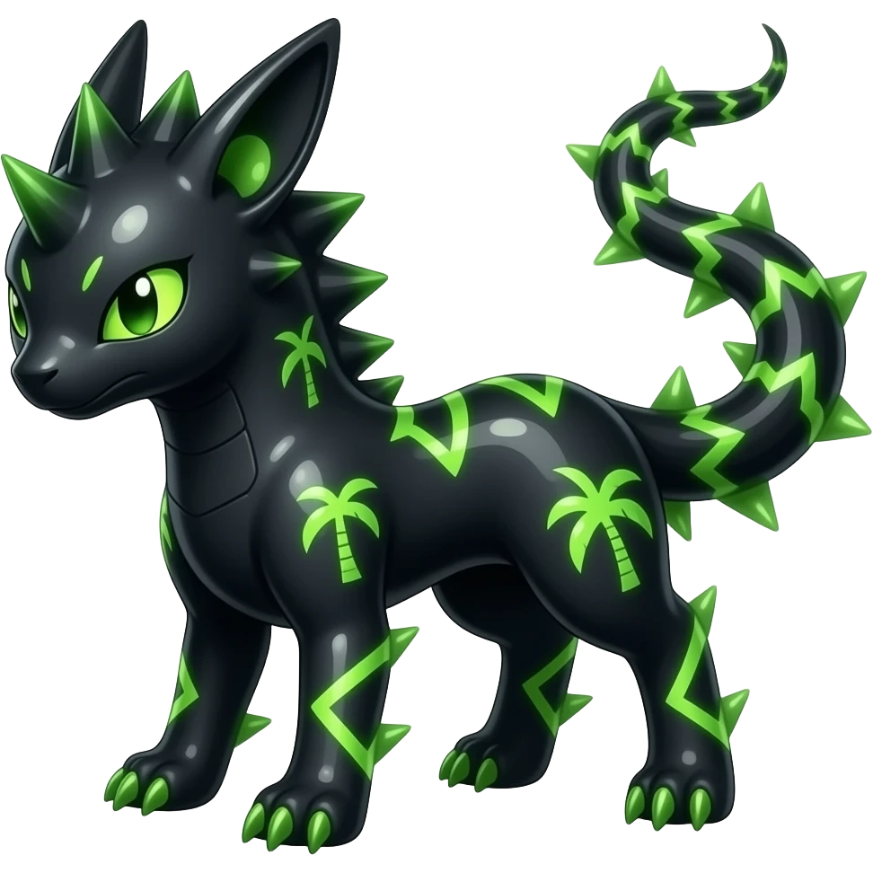 Shiny edgy spiky oily poisoned glittery black with neon-markings sparkling tropical bioluminescent edgy cool Salandit-Salamence-Ekans-Seviper-Rapidash-Salazzle-Fakemon-hybrid emoji