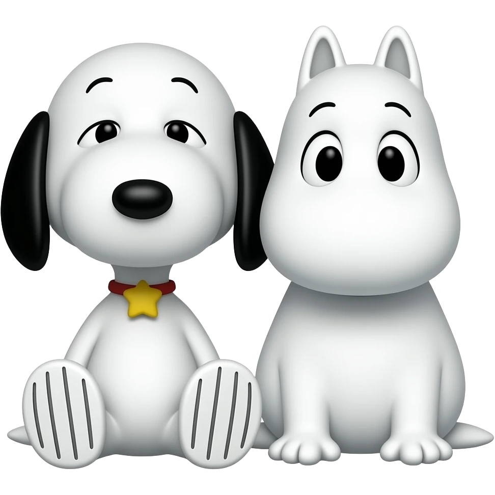snoopy and little my from mumin sitting together emoji
