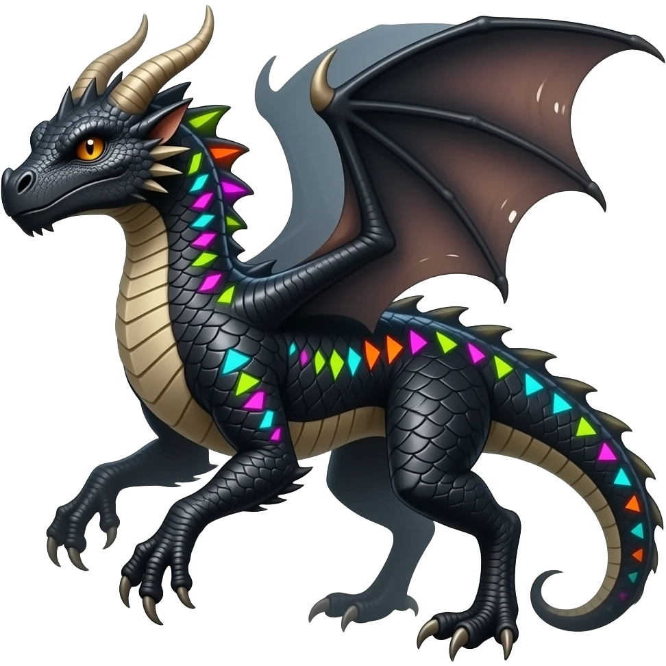 Cool edgy horned frilled black-scaled with neon-colored triangular stripe markings draconic raptorik digitigrade bipedal futuristic fantasy-Cyberpunk- emoji