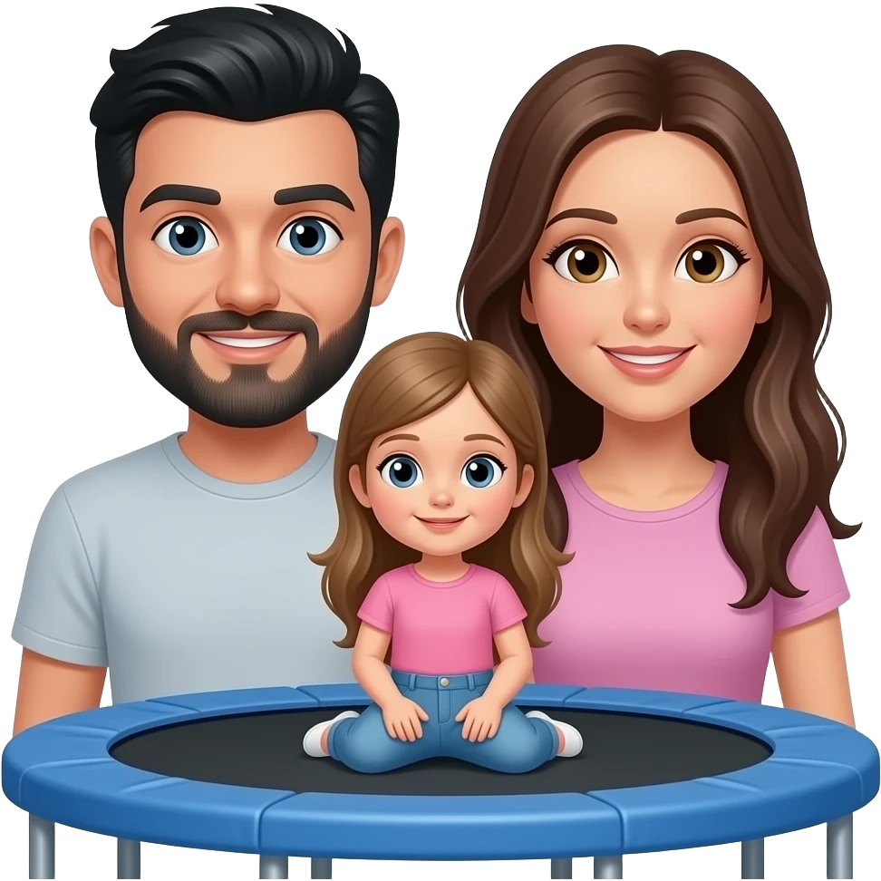 a man with black hair and a black beard with a woman with long brown hair and a little girl with long light brown hair on a trampoline emoji