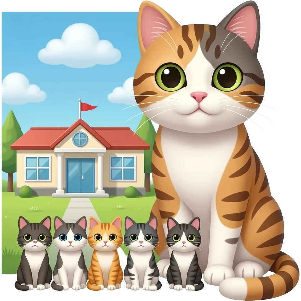 Сгенерируй котика возле школи коттков emoji