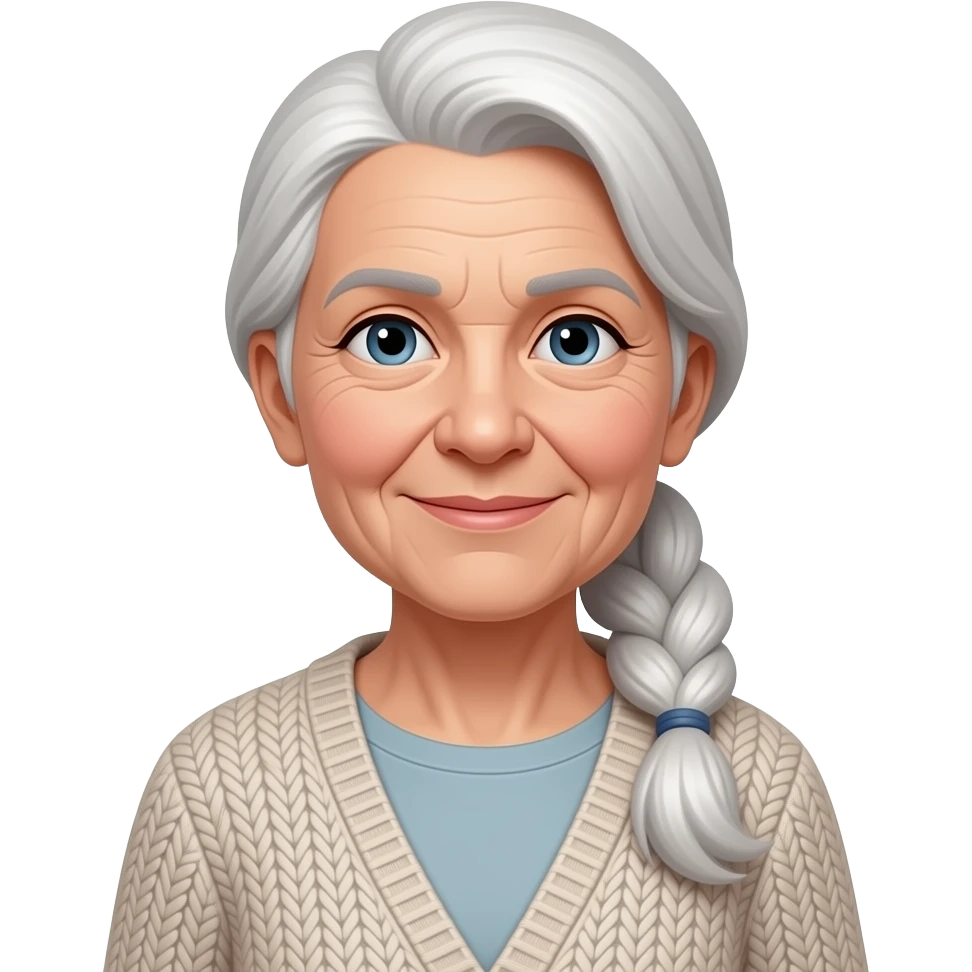 An old lady with her long white hair gathered into a ponytail. emoji