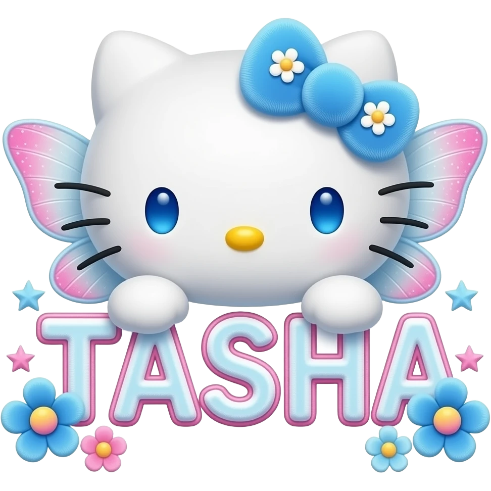 White velvety fur 3D hello kitty head with blue white pink gradient 3D ...