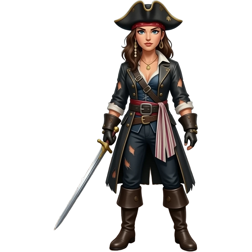 A female pirate holding a sword (fullbody) emoji