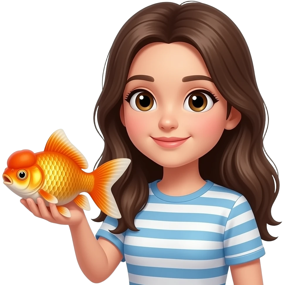 Long haired Girl holding large goldfish One handed emoji