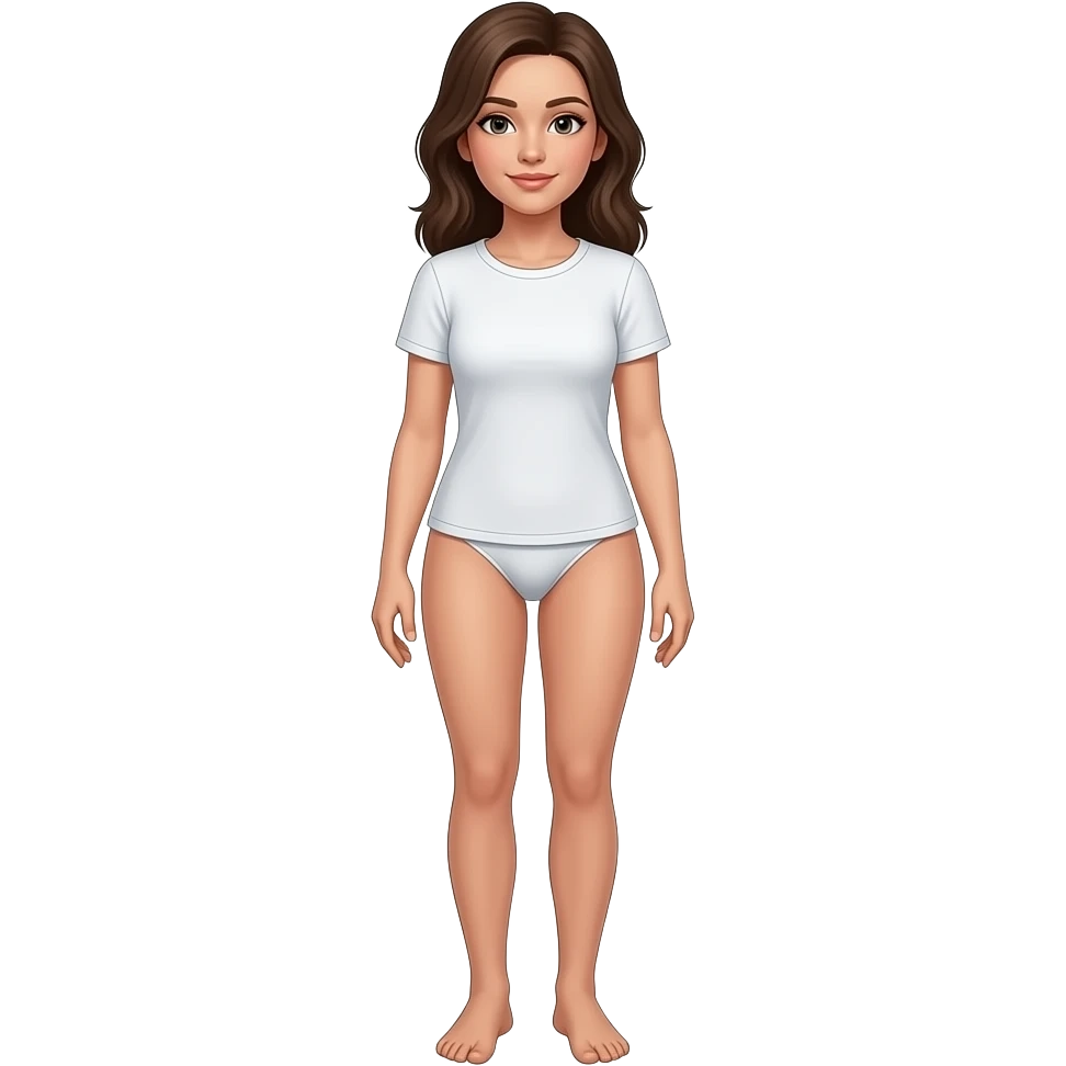 Naked woman standing with full body with t shirt no underwear emoji