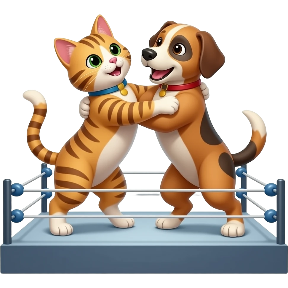 cat and dog wrestling in wrestling stage emoji