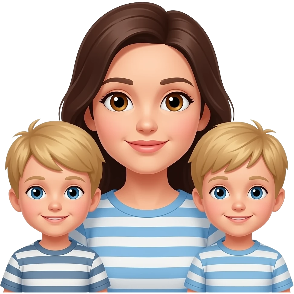 Brunette mum with brown eyes with two blond sons emoji