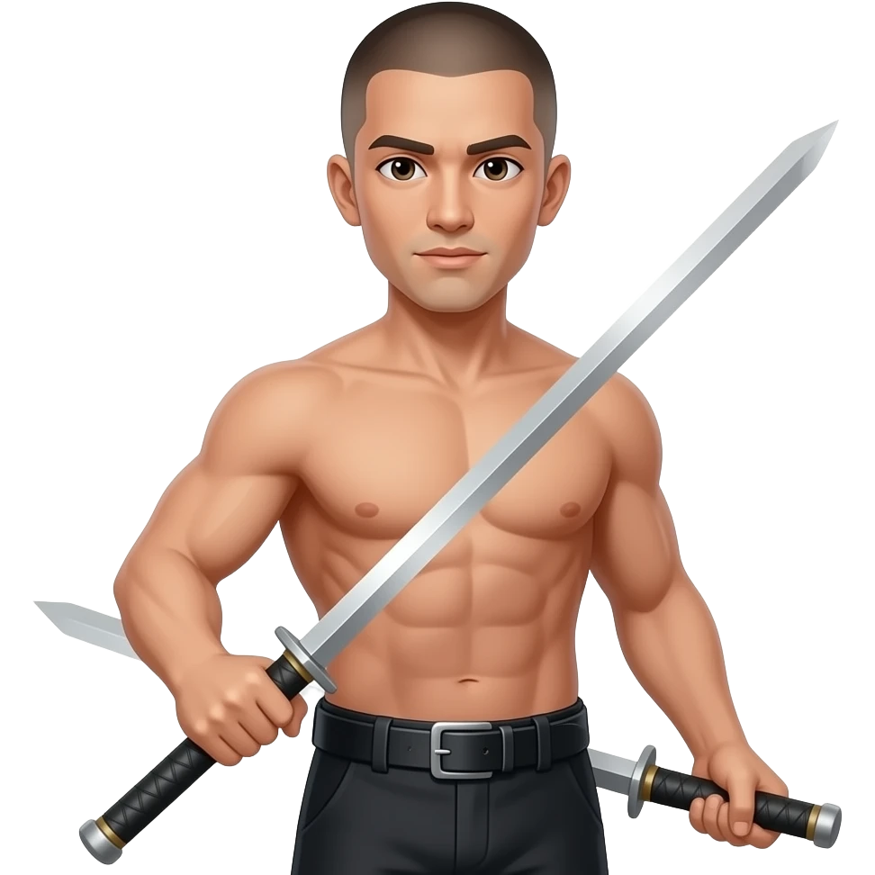 Man with short shaved hair,black belt and Bo staff weapon emoji