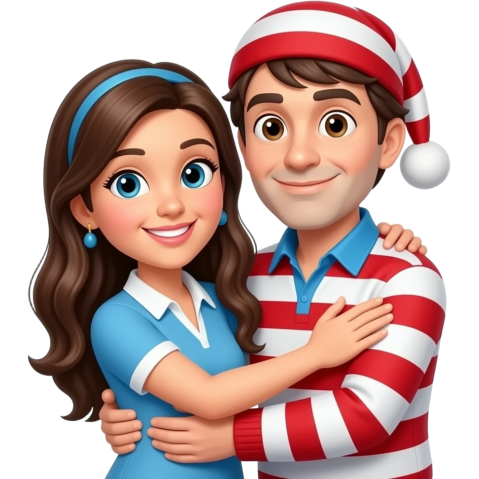 Carmen San Diego and Waldo hugging emoji