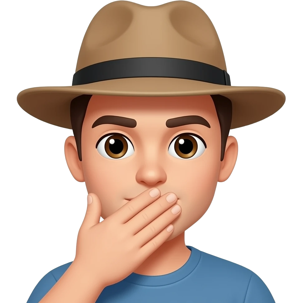 Put a hat on the head and remove the hand from mouth emoji