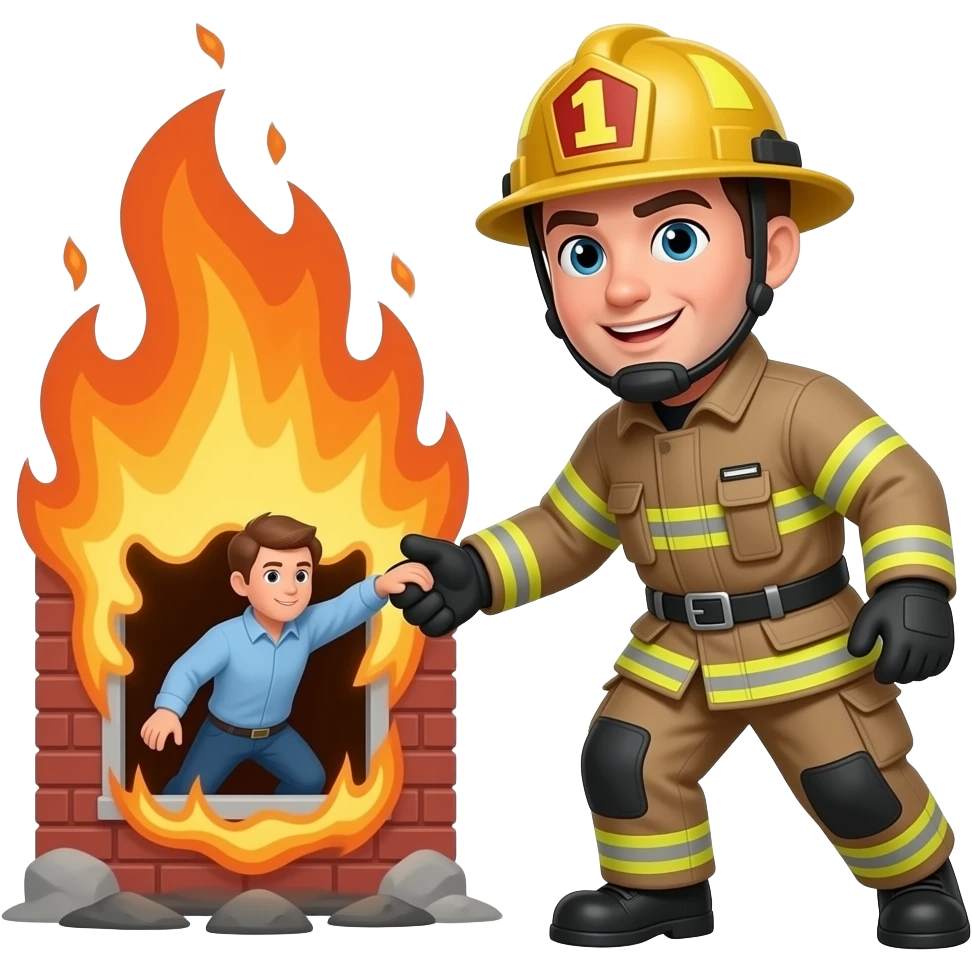 fire fighter hero saving a person from a burning building emoji
