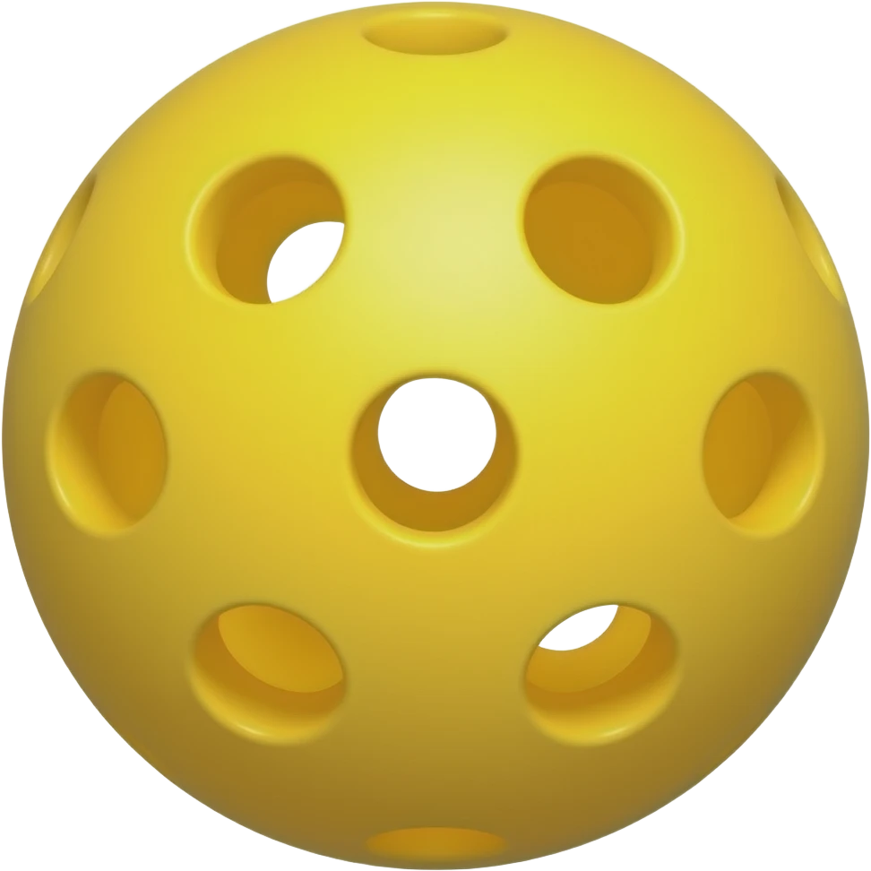 yellow pickleball with 33 holes, brightly lighted from direction of the camera and rotated to perfectly center its hole and lighted below the center of the camera, so i can rotate it through the center of the hole emoji