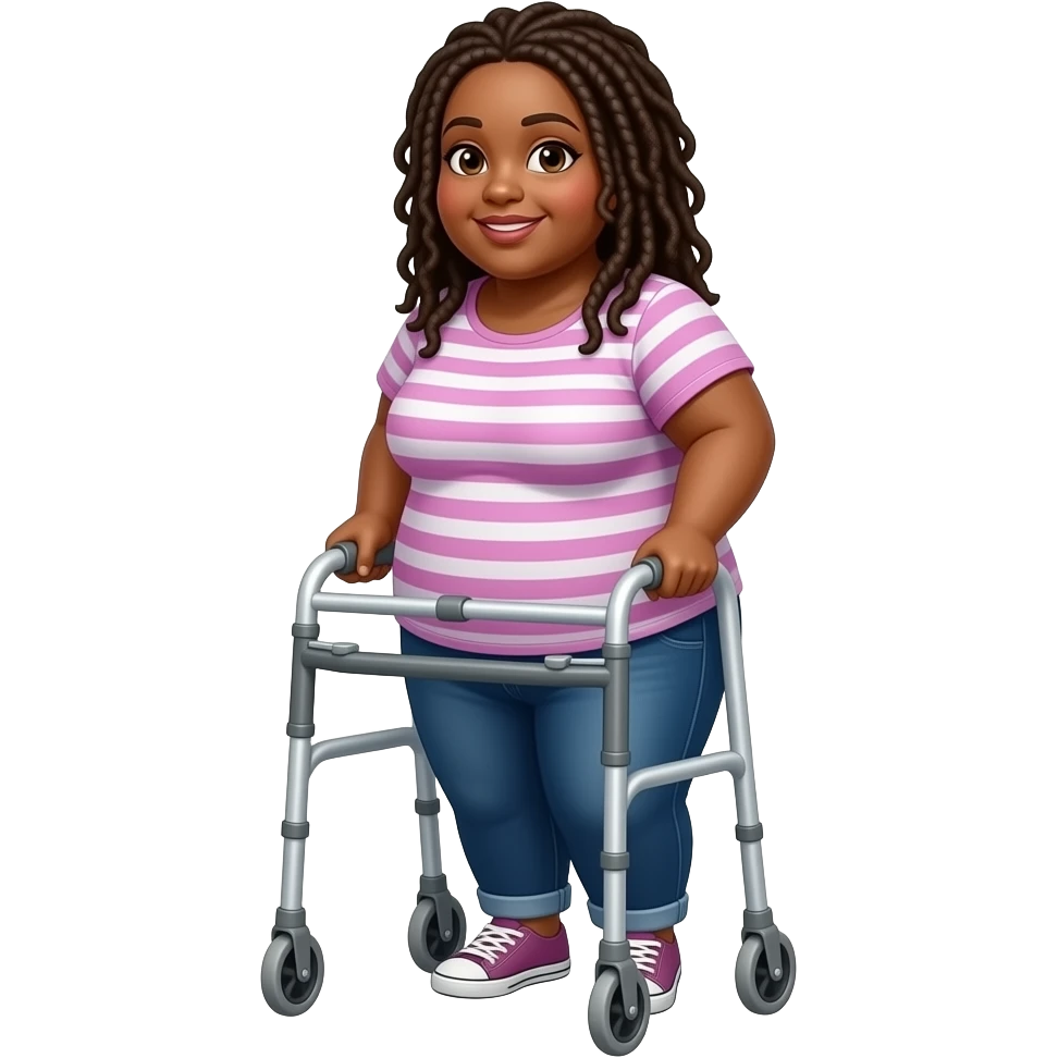 Dreadlocked chubby black woman using a walker emoji
