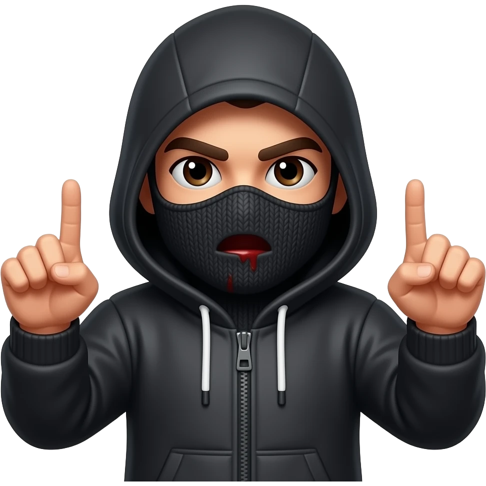Thug man head with balaclava hoodrich Throwing blood gang signs emoji