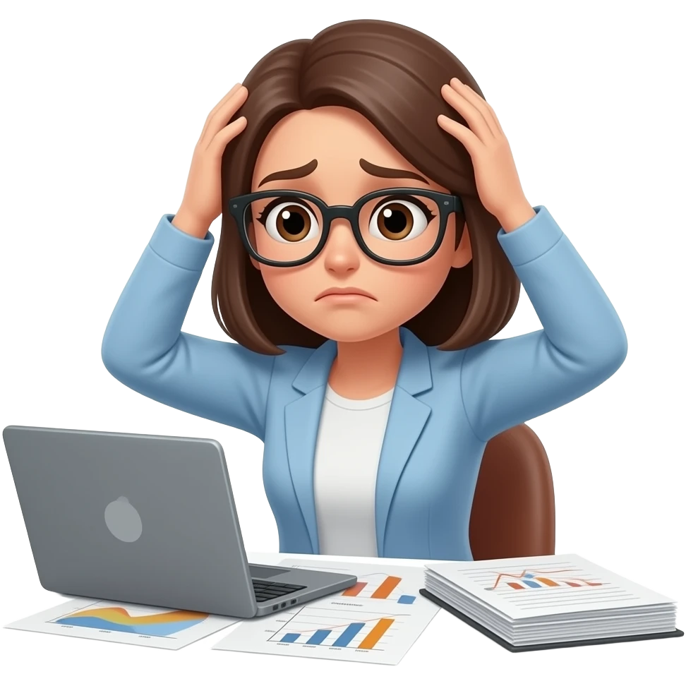 женщина работает с таблицами и трудностями emoji